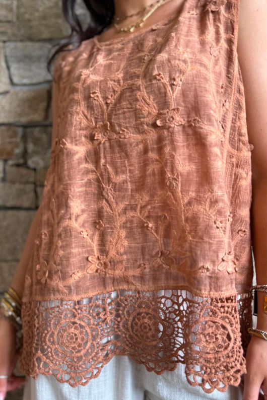Veronica Embroidered Tank Rust